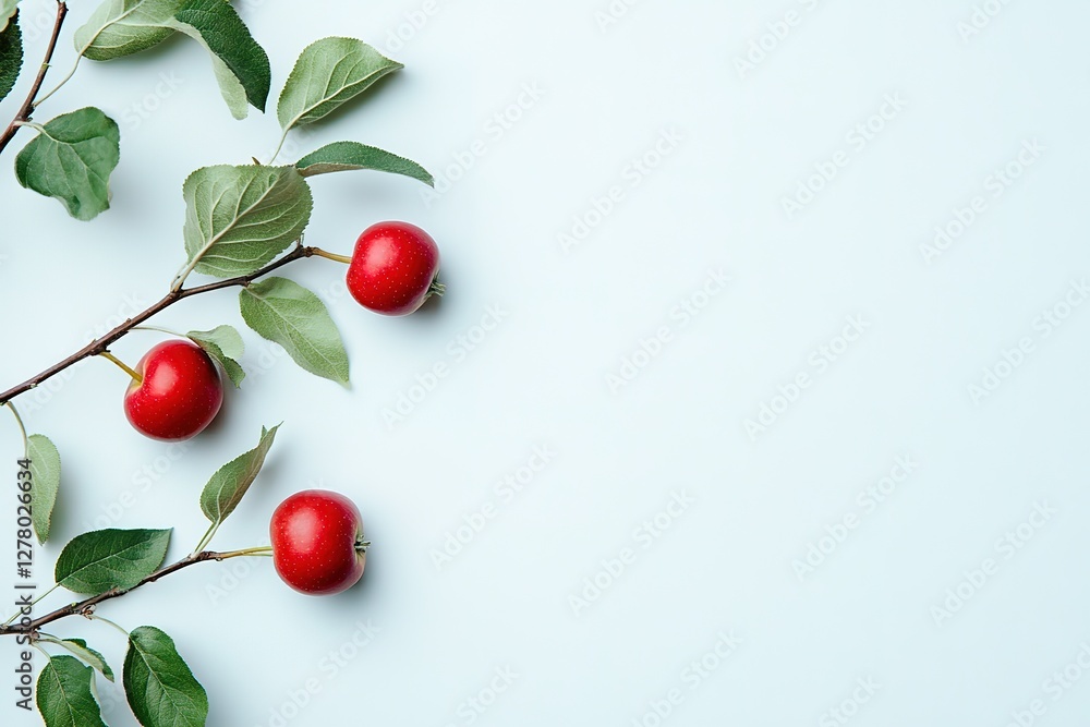 Juicy Red Apples: A Delightful Duo of Apple Branches with Lush Green Leaves and a Single, Small, Ripe Red Apple, Perfect for Fresh, Healthy, and Vibrant Designs. Ideal for food blogs, recipes, health Juicy Red Apples: A Delightful Duo of Apple Branches with Lush Green Leaves and a Single, Small, Ripe Red Apple, Perfect for Fresh, Healthy, and Vibrant Designs. Ideal for food blogs, recipes, health