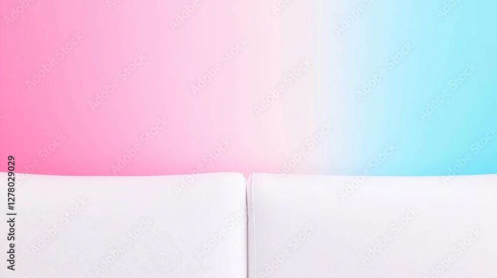 Fototapeta premium Minimalist White Sofa Against Trendy Pink and Blue Gradient Background