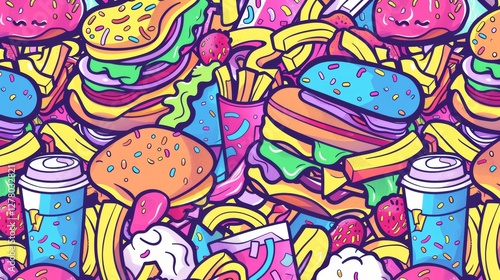 Colorful fast food pattern background