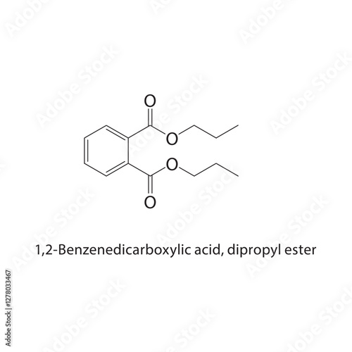 1,2-Benzenedicarboxylic acid, dipropyl ester skeletal structure.Carboxylate Ester compound schematic illustration. Simple diagram, chemical formula.