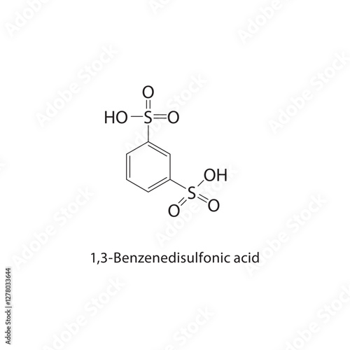 1,3-Benzenedisulfonic acid skeletal structure.Sulfonic Acid compound schematic illustration. Simple diagram, chemical formula.