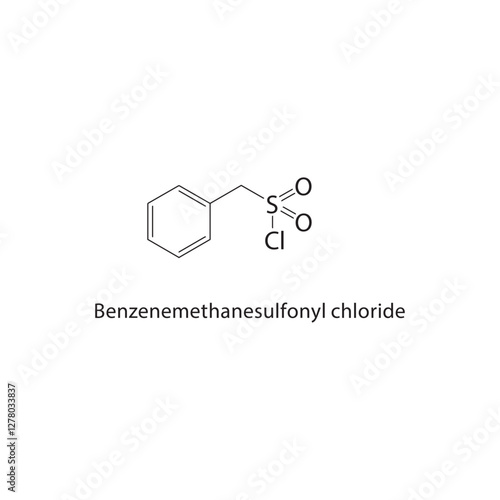 Benzenemethanesulfonyl chloride skeletal structure.Sulfonyl Chloride compound schematic illustration. Simple diagram, chemical formula.
