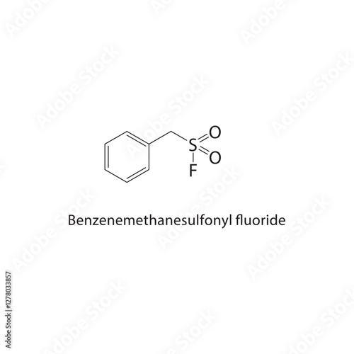Benzenemethanesulfonyl fluoride skeletal structure.Sulfonyl Fluoride compound schematic illustration. Simple diagram, chemical formula.
