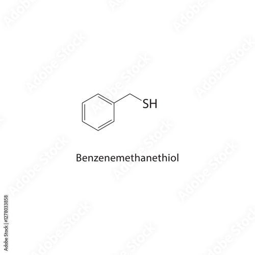 Benzenemethanethiol skeletal structure.Thiol compound schematic illustration. Simple diagram, chemical formula.