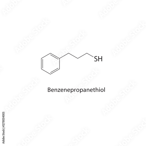 Benzenepropanethiol skeletal structure.Thiol compound schematic illustration. Simple diagram, chemical formula.