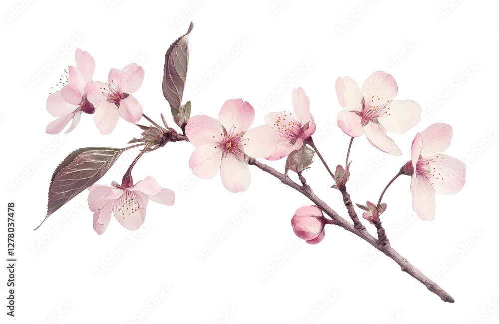 Fototapeta premium PNG Cherry blossom branch illustration delicate flower.