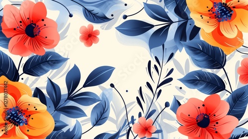 Colorful floral border design on cream background