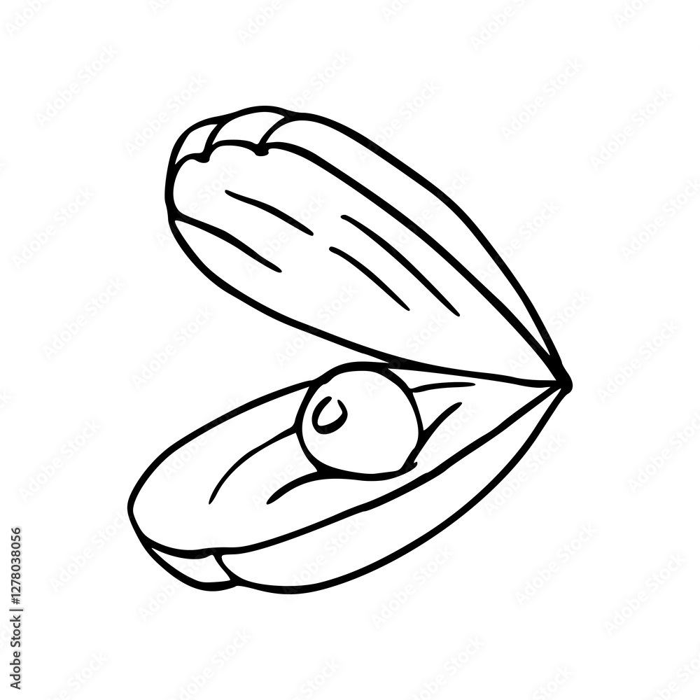 a line art drawing of an open oyster with pearl for coloring pages a line art drawing of an open oyster with pearl for coloring pages