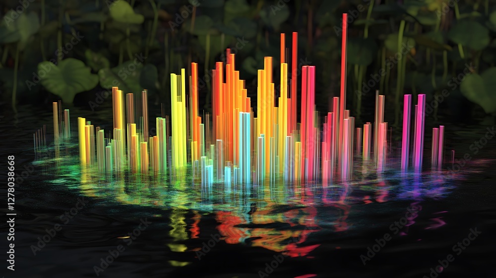 Fototapeta premium Colorful abstract cityscape reflected in dark water