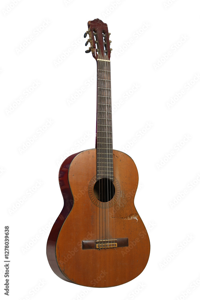 Fototapeta premium Old acoustic guitar on white background.