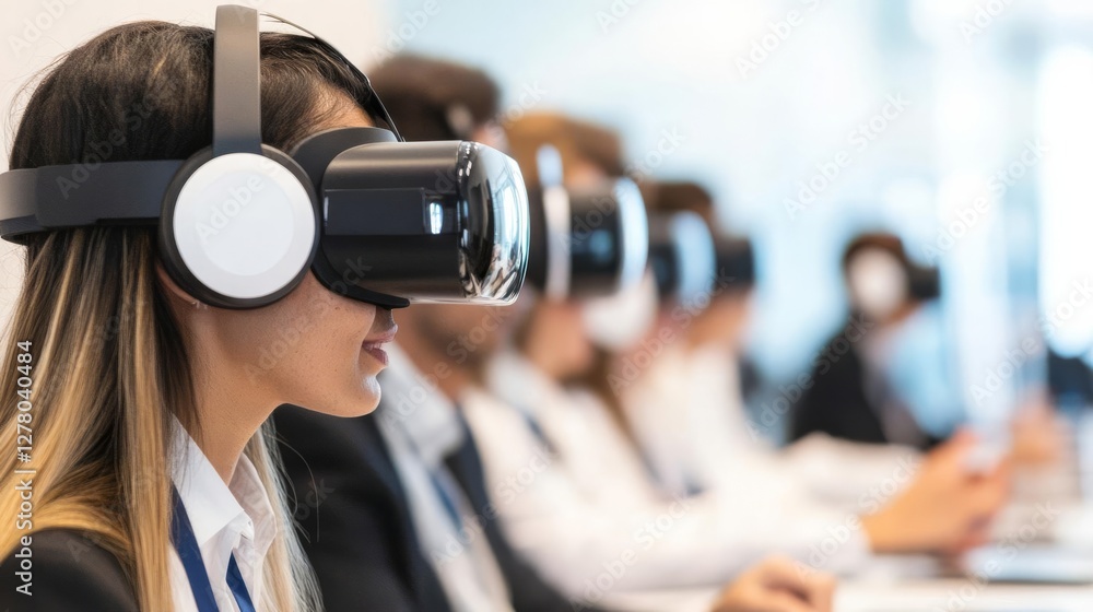 A VR-powered business meeting discussing multinational expansion A VR-powered business meeting discussing multinational expansion