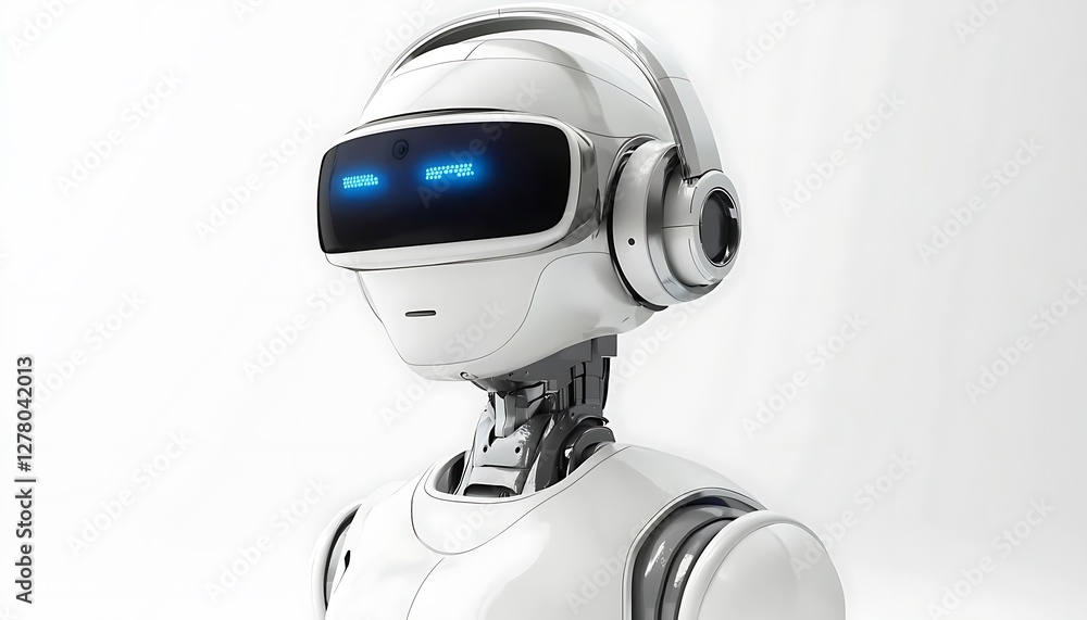robot wear headset 3d rendering humanoid robot with headset on white background robot pictures, robot wear headset 3d rendering humanoid robot with headset on white background robot pictures,