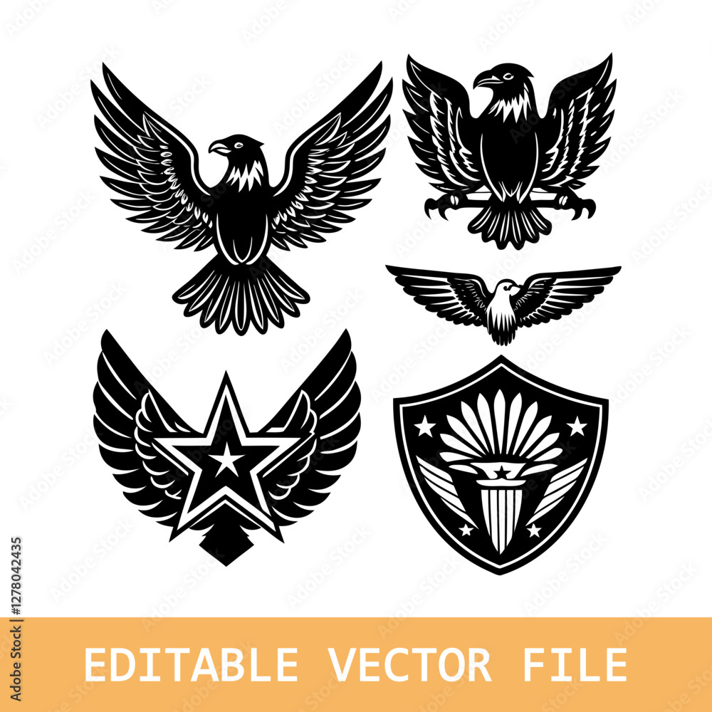 Obraz premium set of eagle graphic design vector clip art black and white silhouette templates