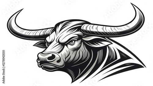 Bold and Modern Stylized Bull Logo in Black and White – Vector Illustration