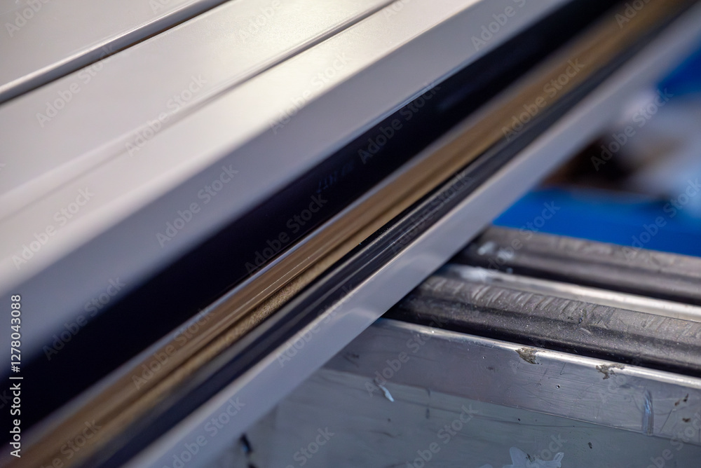 Zoom sur l'encadrement d'une fenêtre en aluminium. Zoom sur l'encadrement d'une fenêtre en aluminium.