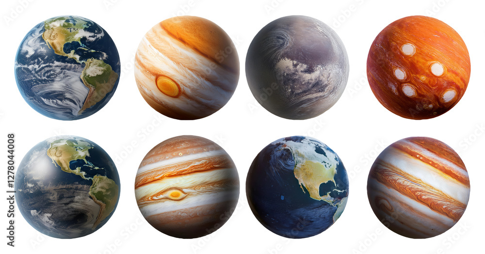 Colorful Planetary Representations of Earth, Jupiter, and Mars Colorful Planetary Representations of Earth, Jupiter, and Mars