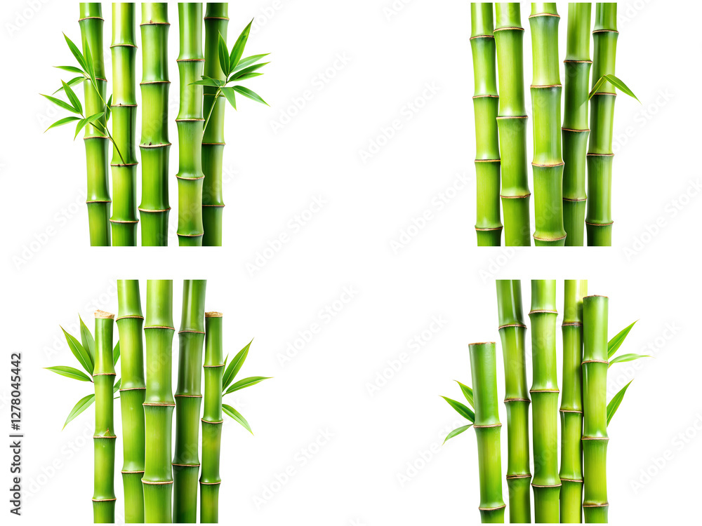 Obraz premium Bamboo set, Set of green bamboo, Sweet bamboo collection, Bamboo set isolated