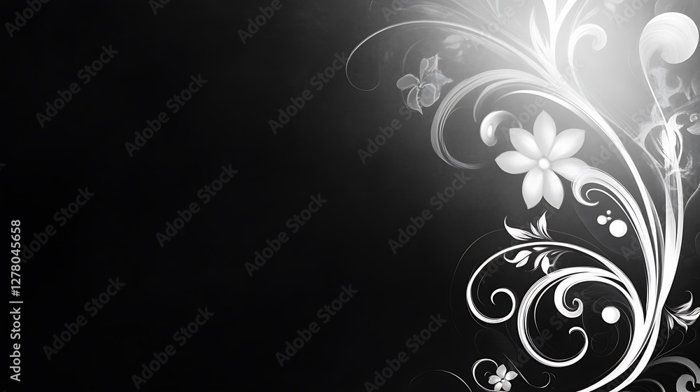 Elegant White Floral Design On Black Background Elegant White Floral Design On Black Background