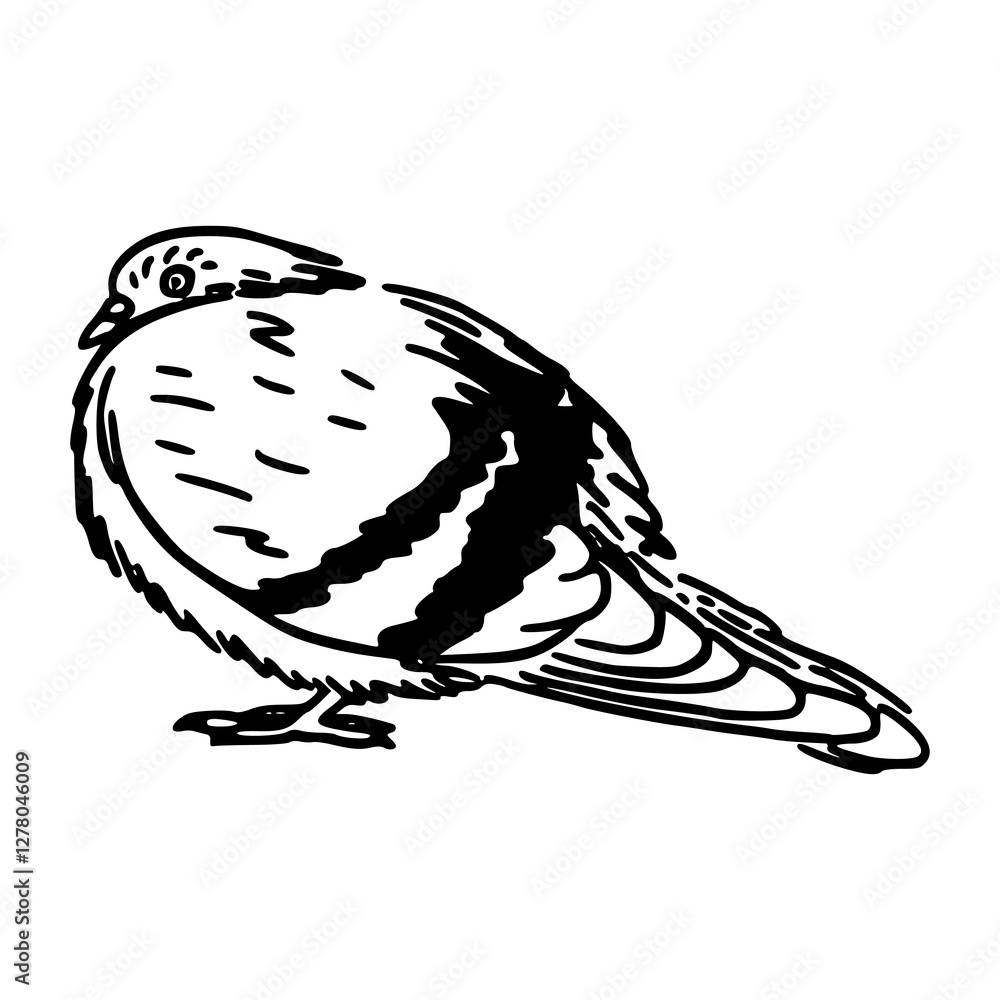 Fototapeta premium a black and white drawing of a cute pigeon cartoon illustration