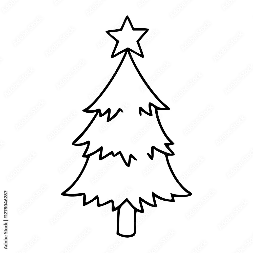Fototapeta premium a line art drawing of a christmas tree with star for coloring pages