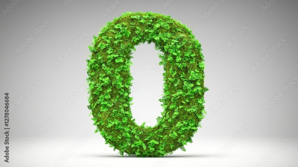 Greenery-Covered Zero against Neutral Backdrop. Eco-Friendly and Natural Design Concept Greenery-Covered Zero against Neutral Backdrop. Eco-Friendly and Natural Design Concept