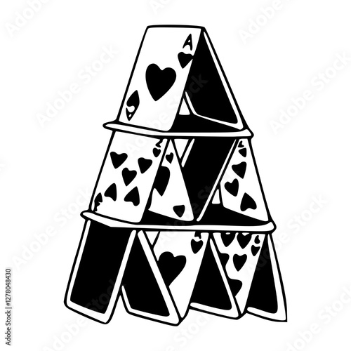 playing cards structure line art