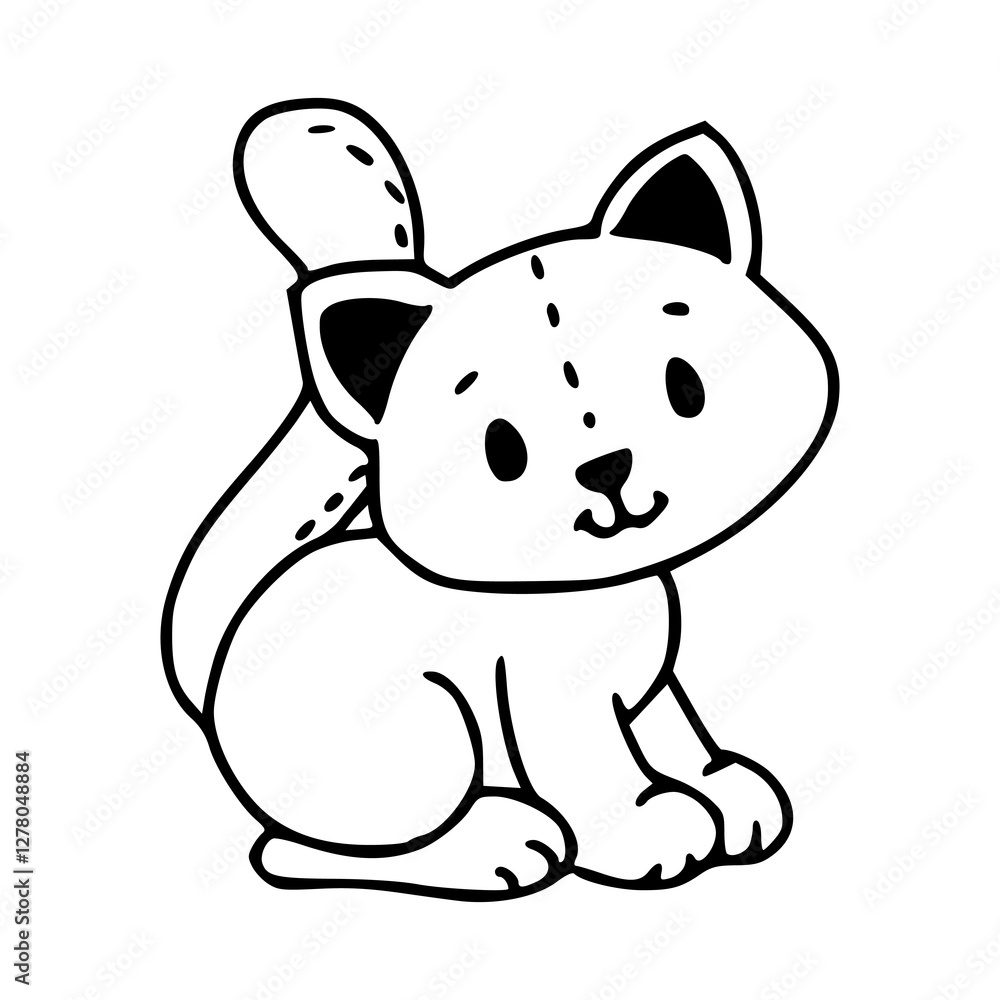 Obraz premium a black and white drawing of a cat doll for coloring pages