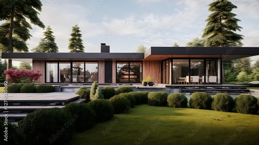 Sophisticated Minimalist Home Design featuring Flat Roof and Expansive Glass Windows Offering Panoramic Views and Abundant Natural Lighting Sophisticated Minimalist Home Design featuring Flat Roof and Expansive Glass Windows Offering Panoramic Views and Abundant Natural Lighting