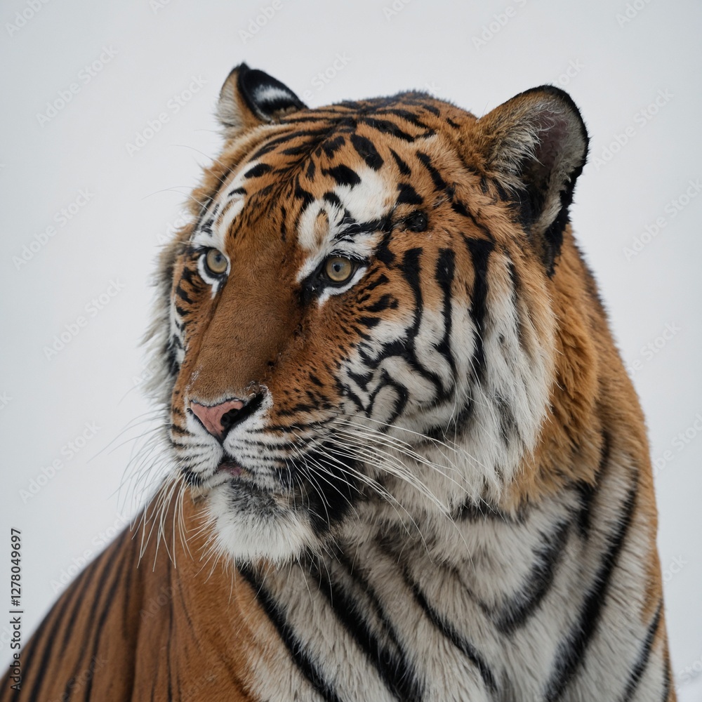 Fototapeta premium A Bengal tiger staring intensely on a white backdrop.
