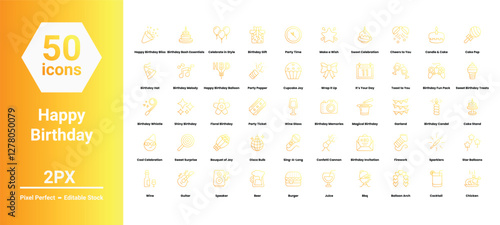 party icons set such as, 	balloon, birthday, bottle, bunting, cake, candles, caps, celebrating, celebration, champagne, christmas, cocktail, dessert, drink, fireworks, gift,  vector stock illustration