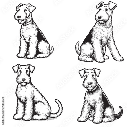 High-Quality Cute Cartoonic Airedale Terrier Sitting Pose Vector Illustrations"