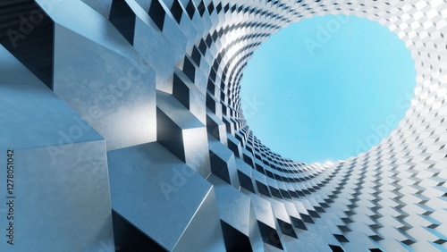 Fototapeta Naklejka Na Ścianę i Meble -  Abstract modern architecture with wavy pattern facade, 3d rendering.