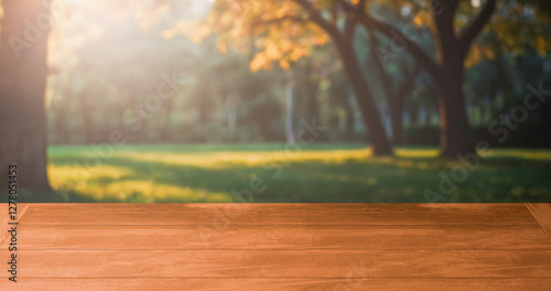 wooden table in garden