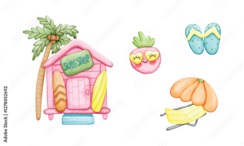 Fototapeta premium Set of cute summer elements