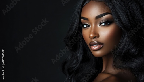 Wallpaper Mural A close-up portrait of a beautiful black woman with long shiny hair and make-up . Haircare, beauty and cosmetics concept. Torontodigital.ca