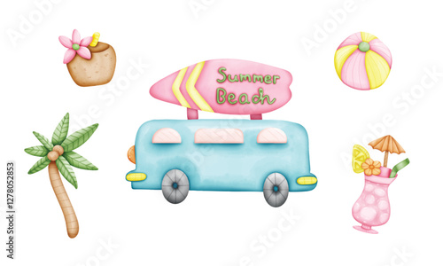 Set of cute summer elements photo