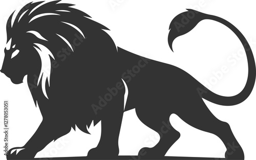 A lion stalking prey with silent intent