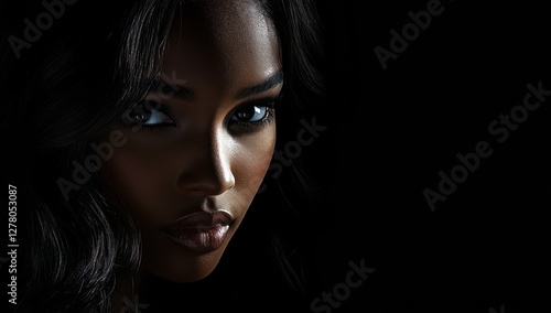 Wallpaper Mural A close-up portrait of a beautiful black woman with long shiny hair and make-up . Haircare, beauty and cosmetics concept. Torontodigital.ca