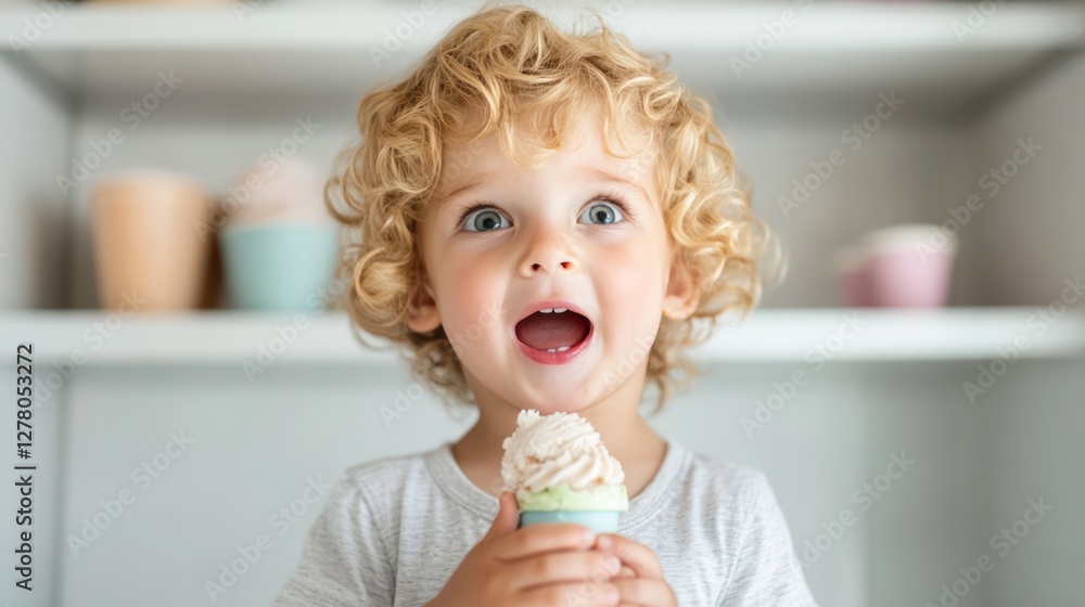 POV from fridge, kid amazed by colorful ice cream containers, excited reaction, joyful moment POV from fridge, kid amazed by colorful ice cream containers, excited reaction, joyful moment