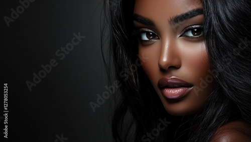 Wallpaper Mural A close-up portrait of a beautiful black woman with long shiny hair and make-up . Haircare, beauty and cosmetics concept. Torontodigital.ca