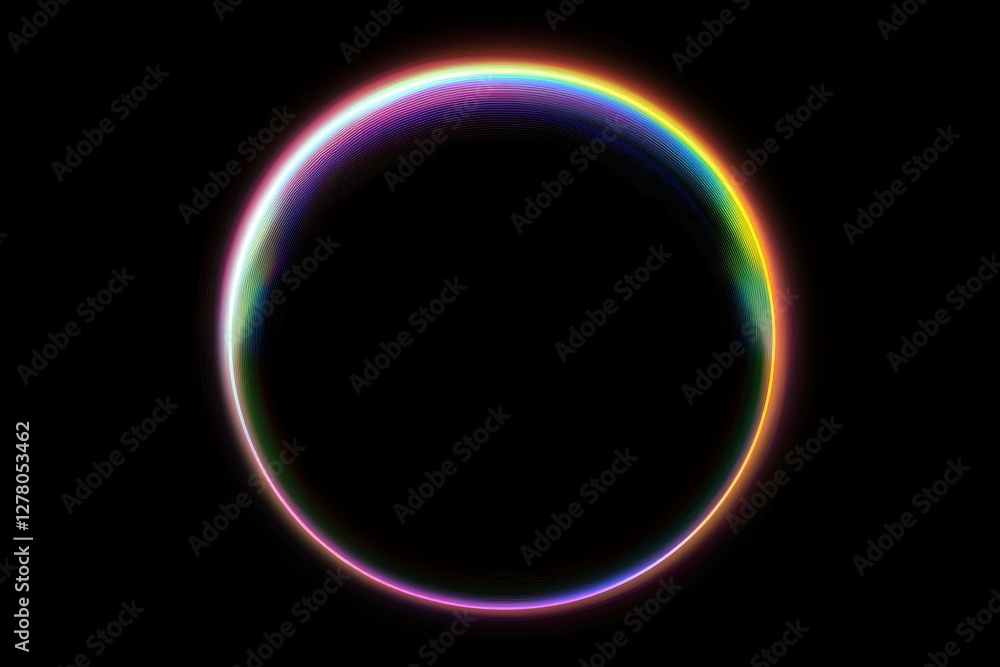 Abstract neon glowing circle with rainbow gradient on black background Abstract neon glowing circle with rainbow gradient on black background