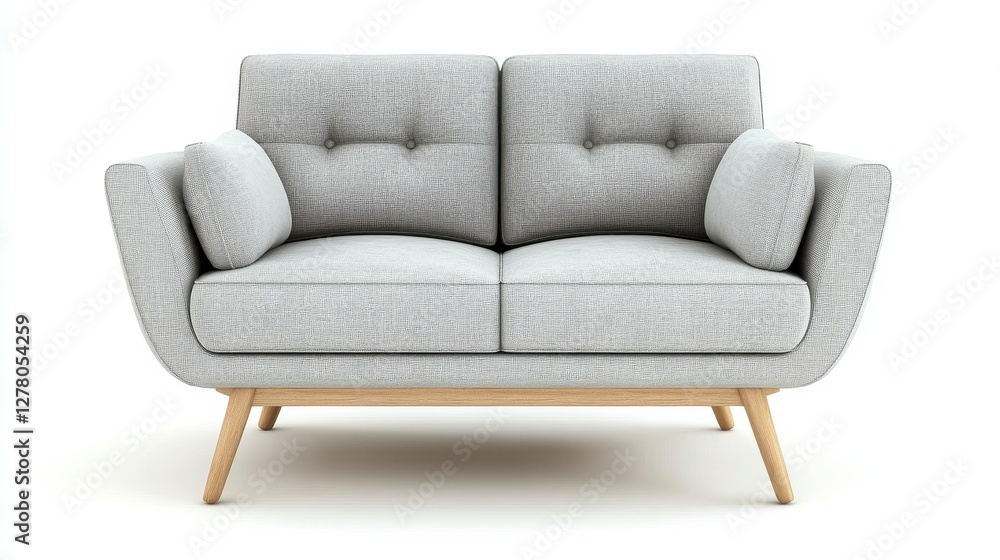 Blue and White Patterned Loveseat with Light Wood Legs on White Background Blue and White Patterned Loveseat with Light Wood Legs on White Background