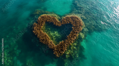 Heart-shaped coral formation, vibrant underwater scene, showcasing marine life and ecological beauty, ideal for conservation messages. photo