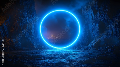 a neon light frame on a concrete dark background