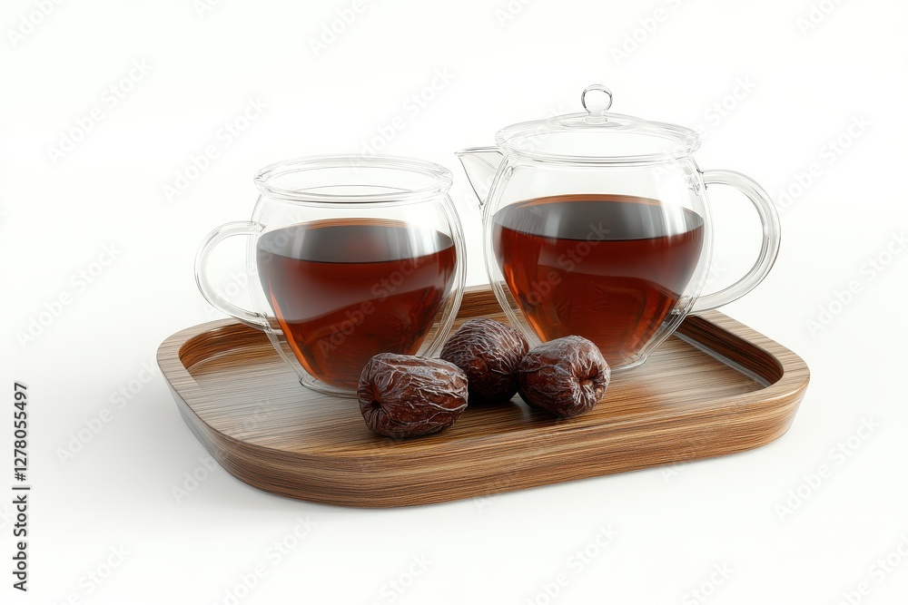 3D Dates with Tea Isolated and White Background
