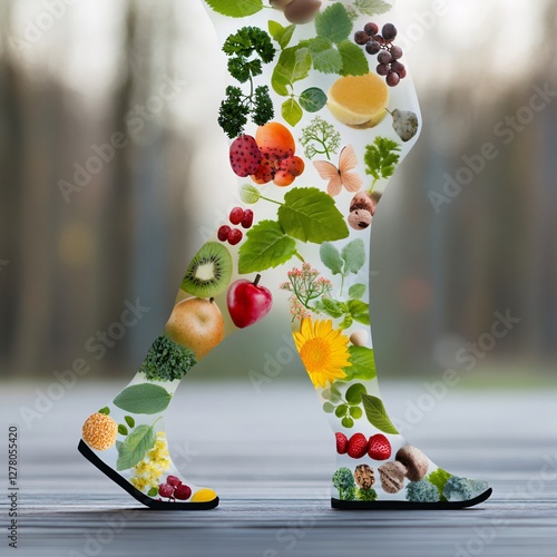 Healthy Walking Nutritious Foods & Steps.  Lifestyle image for health blogs