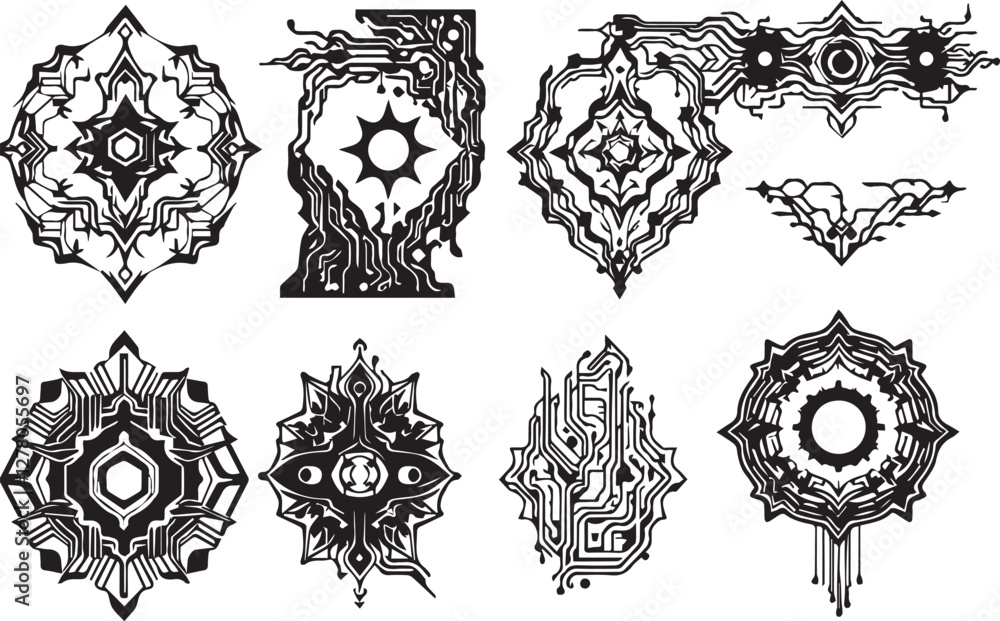Set of elements for flat design, patterns, ornaments, mandalas. Hand drawn vector illustration Set of elements for flat design, patterns, ornaments, mandalas. Hand drawn vector illustration