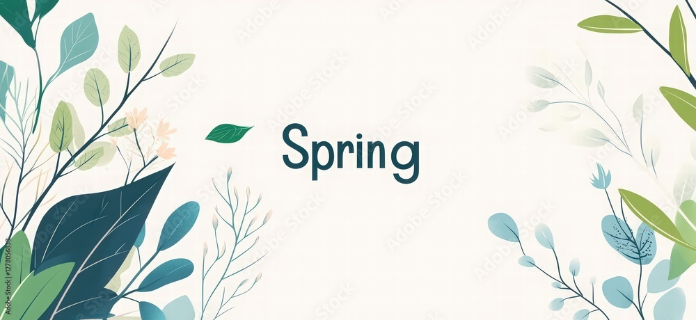 custom made wallpaper toronto digitalSpring banner background with abstract leaves and plants. springtime nature landscape for social media, web design, or presentation background. hand-drawn line art of spring leaves and plants.