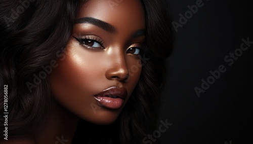 Wallpaper Mural A close-up portrait of a beautiful black woman with long shiny hair and make-up . Haircare, beauty and cosmetics concept. Torontodigital.ca