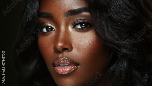 Wallpaper Mural A close-up portrait of a beautiful black woman with long shiny hair and make-up . Haircare, beauty and cosmetics concept. Torontodigital.ca